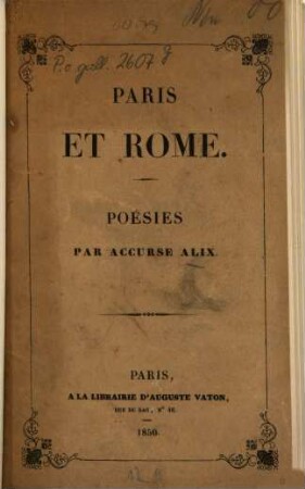 Paris et Rome : Poésies