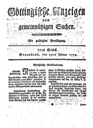 7tes Stück. Sonnabend, den 13ten Februar 1779.