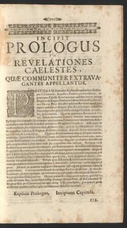 Incipit Prologus In Revelationes Caelestes, Quae Communiter Extravagantes Appellantur.
