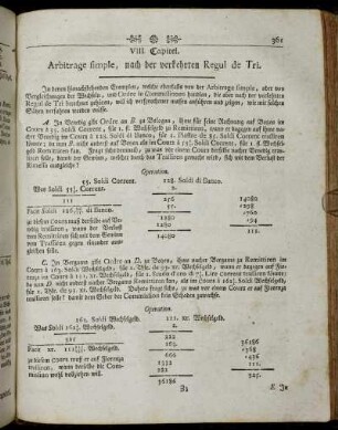 VIII. Capitel. Arbitrage simple, nach der verkehrten Regul de Tri.