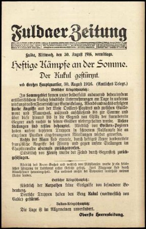 Zweite Ausgabe vom Mittwoch, den 30. August 1916.
