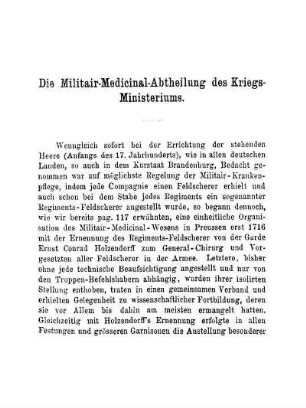 Die Militair-Medicinal-Abtheilung des Kriegs-Ministeriums