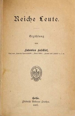Reiche Leute : Erzählung