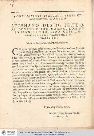 Amplissimis, Spectatissimis et Consultissimis viris, Domino