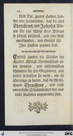 Endlich danken wir Schüler der Kaiserl. Königl. Normalschule
