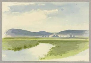 Flusslandschaft, im Hintergrund Berge