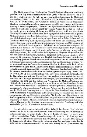 Rodegra, Heinrich :: Das Gesundheitswesen der Stadt Hamburg im 19. Jahrhundert, unter Berücksichtigung der Medizinalgesetzgebung, 1586 - 1818 - 1900, (Sudhoffs Archiv, Beiheft, 21) : Wiesbaden, 1979