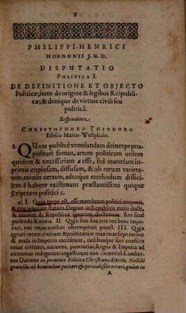 Disputationes politicae : Liber unus