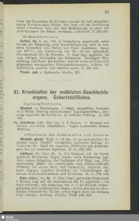 XI. Krankheiten der weiblichen Geschlechtsorgane. Geburshülfliches