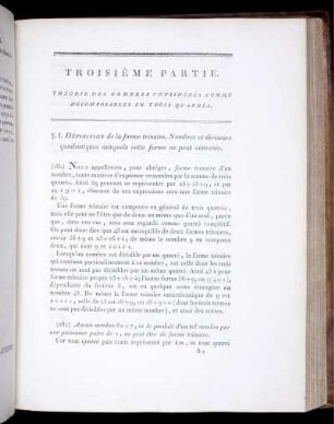 Troisième Partie. Théorie des Nombres considéreés comme Décomposables en trois Quarrés.