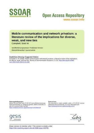 Mobile communication and network privatism: a literature review of the implications for diverse, weak, and new ties