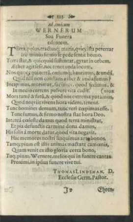 Ad Amicum Wernerum Sua Funera edentem.