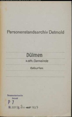 Kirchenbuchduplikat der katholischen Gemeinde in Dülmen (G 1815-1827). (Gemeinde: Dülmen, katholische Gemeinde)