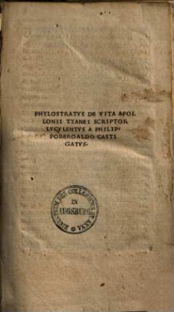 Philostratus De Vita Apollonii Tyanei Scriptor Luculentus