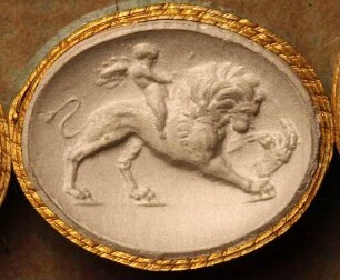 Cupido reitet auf einem Löwen (Daktyliothek, Das Alterthum nach Lippert und Visconti)