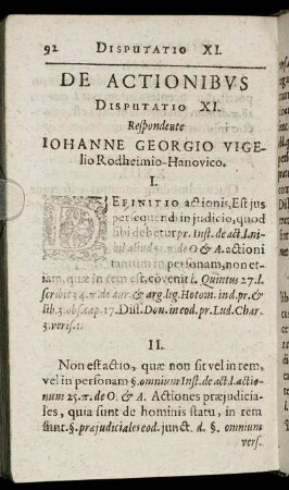 De Actionibus. Disputatio XI.