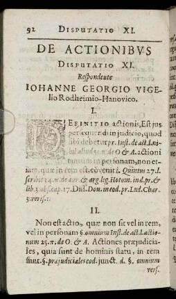 De Actionibus. Disputatio XI.