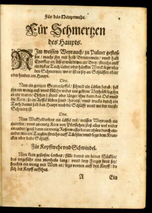 Für Schmertzen des Haupts.