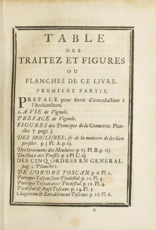 Table des Traitez et Figures Ou Planches de ce Livre