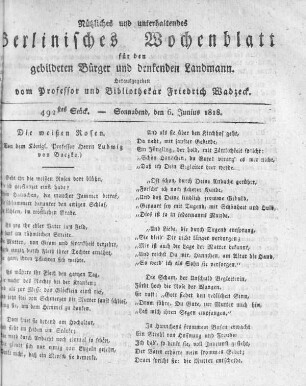 492stes Stück, Sonnabend den 6. Junius 1818