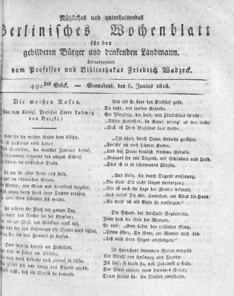 492stes Stück, Sonnabend den 6. Junius 1818
