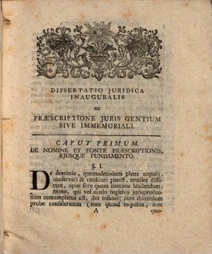 Dissertatio juridica inauguralis de praescriptione juris gentium sive immemoriali