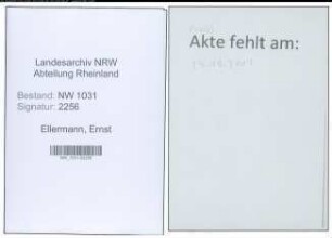Entnazifizierung Ernst Ellermann , geb. 11.06.1890 (Reichsbahnamtmann)