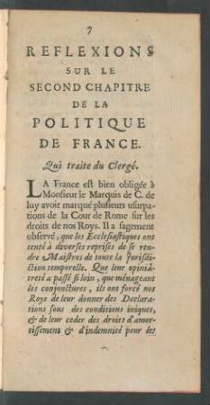 Reflexions Sur Le Second Chapitre De La Politique De France.