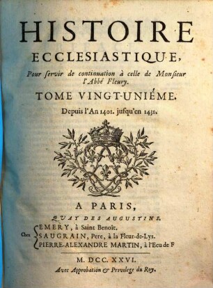Histoire ecclésiastique, 21. Depuis l'an 1401. jusqu'en 1431