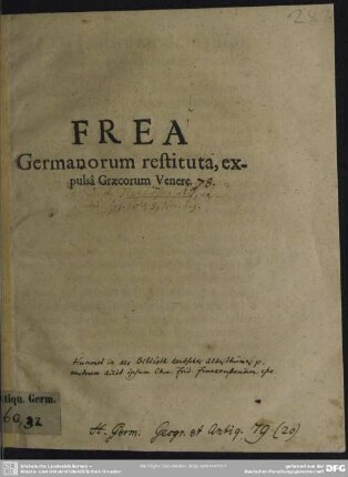 Frea Germanorum restituta, expulsa Graecorum Venere