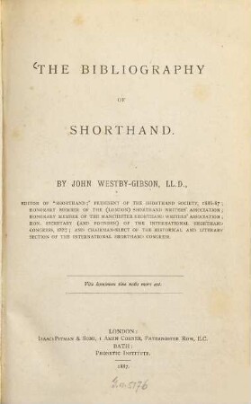 The Bibliography of Shorthand : By John Westby-Gibson