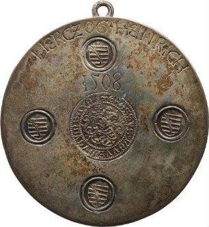 Herzog Heinrich - Silberplatte mit Münzabschlägen (Abschläge eines Zinsgroschens und von vier Rautenhellern)