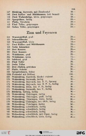Zinn und Fayencen (Nr. 154-194)