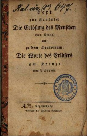 Text zur Kantate: Die Erlösung des Menschen