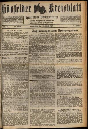 Erste Ausgabe vom Donnerstag, den 11. April 1929.