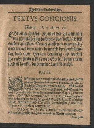 Textus Concionis. Matth. II. v. 28. 29. 30.