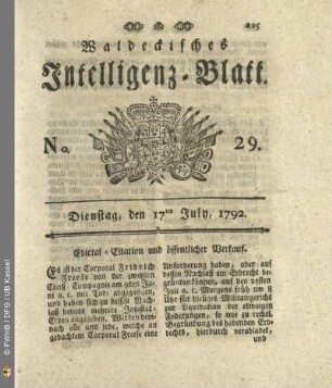 No. 29. Dienstag, den 17ten July, 1792