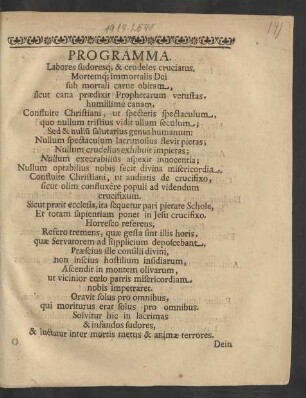 Programma. Labores sudoresq[ue] & crudeles cruciatus ...