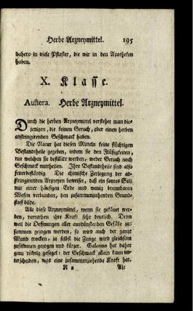 X. Klasse. Austera. Herbe Arzneymittel.