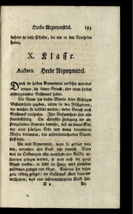 X. Klasse. Austera. Herbe Arzneymittel.