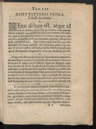 Theses Disputationis Primae Libelli de anima.