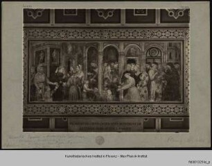 Empfang der Waisen und Übergabe an Ziehmütter - Die Vorsteher der Confraternita della Misericordia empfangen die Waisen und übergeben sie Ziehmüttern