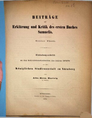 Beiträge zur Erklärung und Kritik des ersten Buches Samuelis, 1