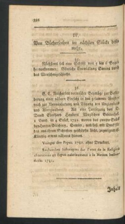 IV. Von Büchersachen im nächsten Stücke umso mehr