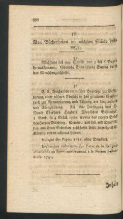 IV. Von Büchersachen im nächsten Stücke umso mehr