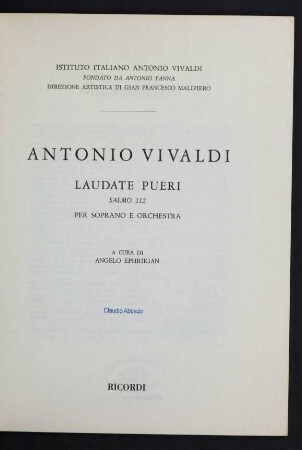 Laudate Pueri : Salmo 112 : per soprano e orchestra