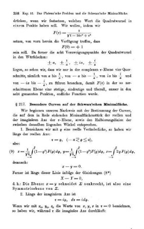 § 217. Besondere Curven auf der Schwarz'schen Minimalfläche.