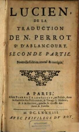 Lucien De La Traduction de N. Perrot Sr D'Ablancourt, 2