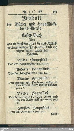 Innhalt der Bücher und Hauptstücke dieses Wercks