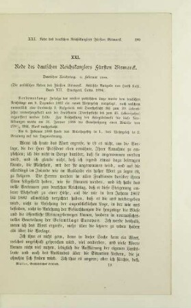 XXI. Rede des deutschen Reichskanzlers Fürsten Bismarck